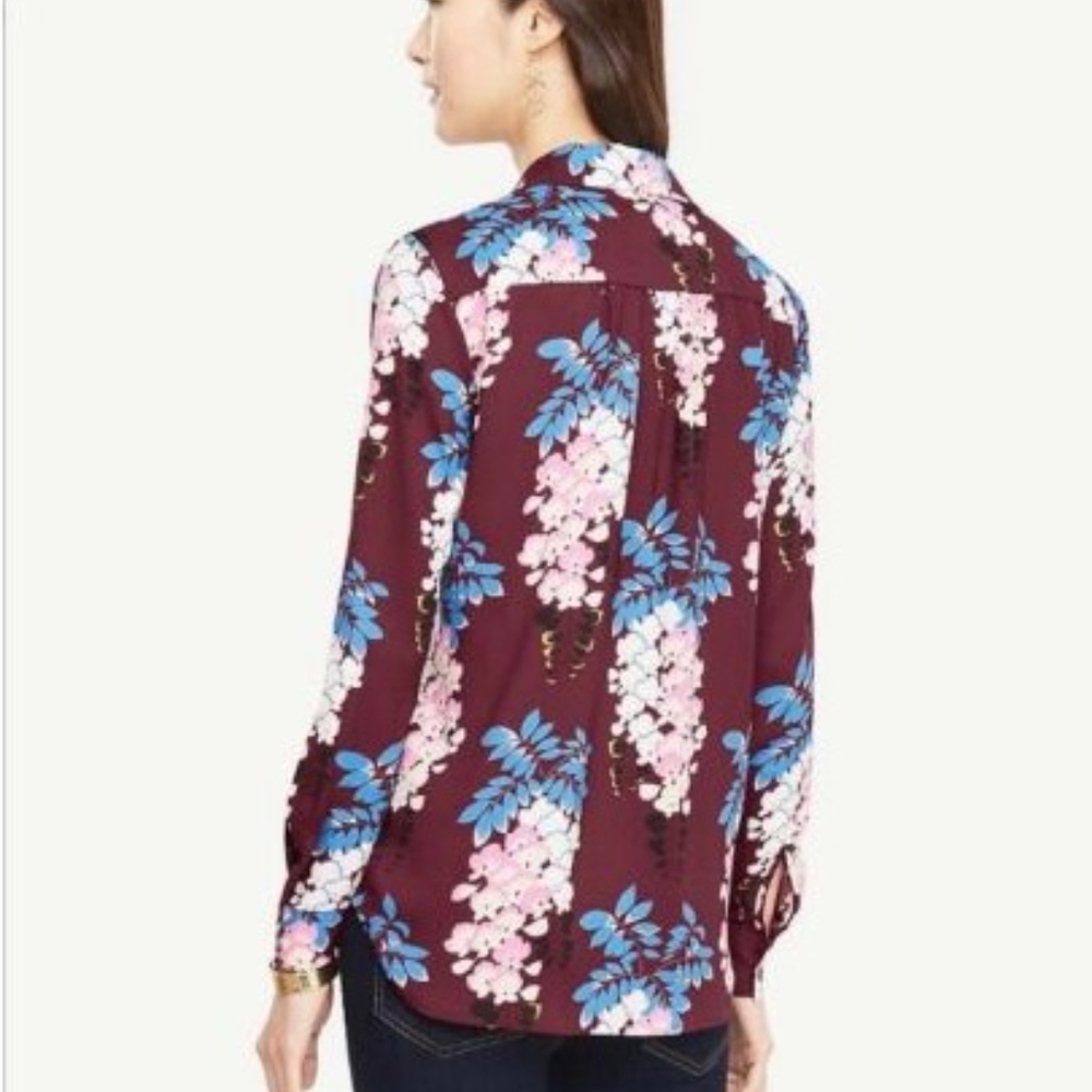 Ann Taylor Long Sleeve Floral Blouse Camp Shirt - Picture 2 of 2